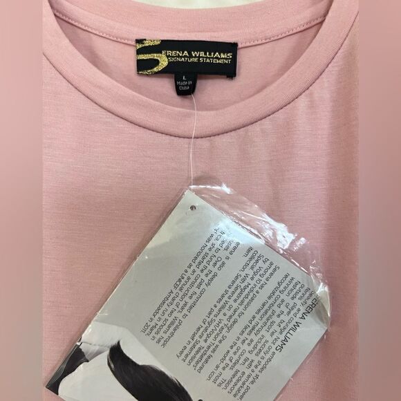 Serena Williams Pink Short Sleeve Boho Asymmetrical Fringe T-Shirt Dress - Picture 5 of 6